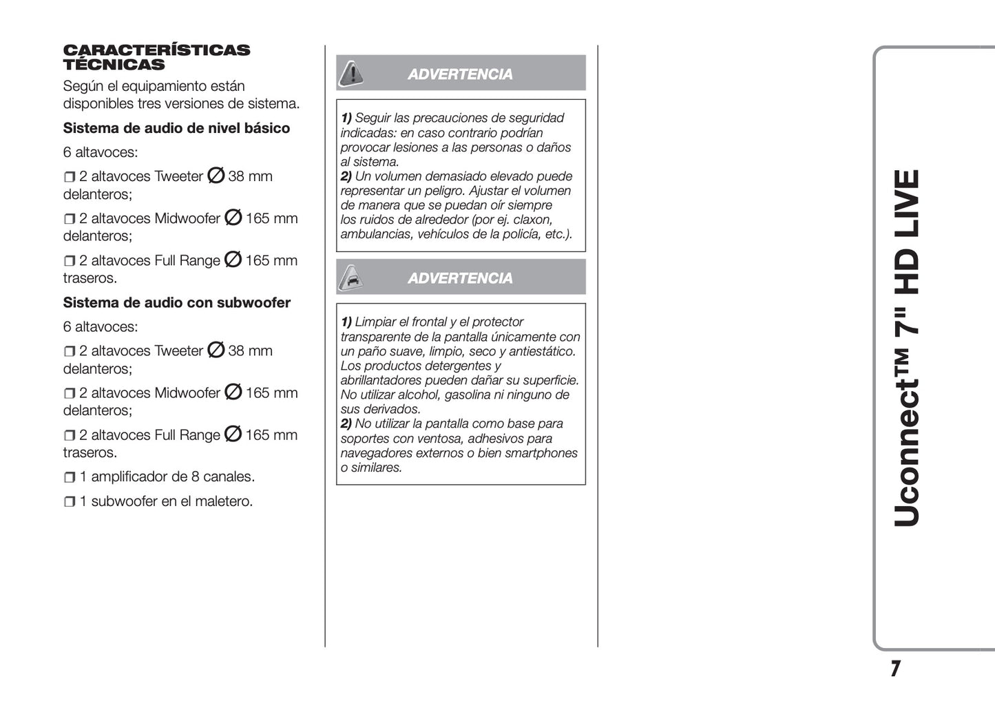 Abarth 595 Uconnect Radio 7.0 Instrucciones 2016 - 2018