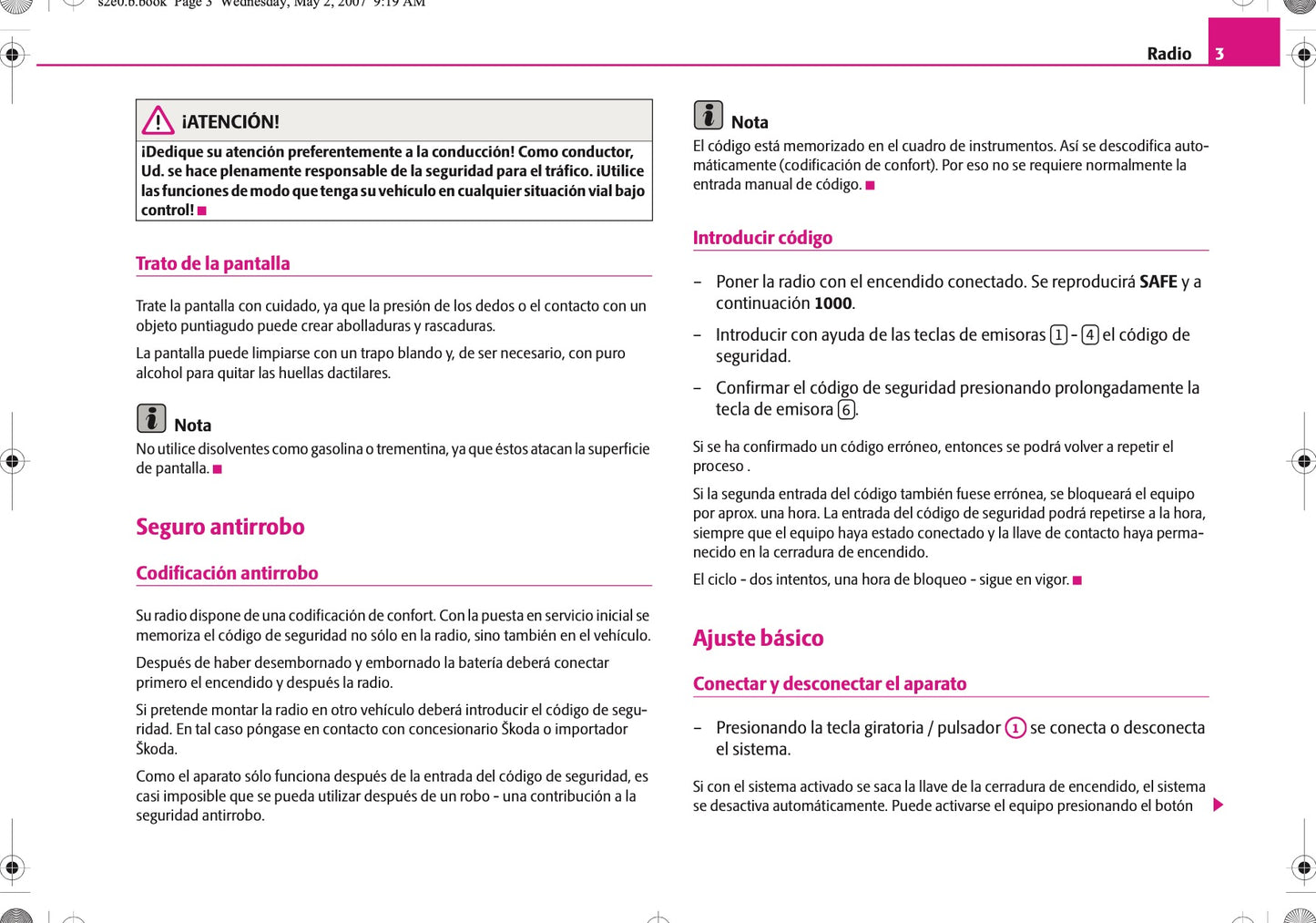 Skoda Radio Beat  Manual de Instrucciones 2004 - 2007