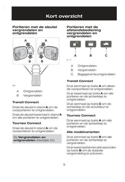 2007-2008 Ford Tourneo Connect/Transit Connect Owner's Manual | Dutch