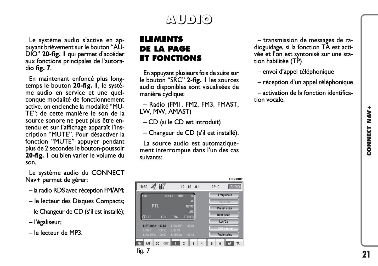 Fiat Panda CONNECT Nav+ Guide d'utilisation 2007 - 2008