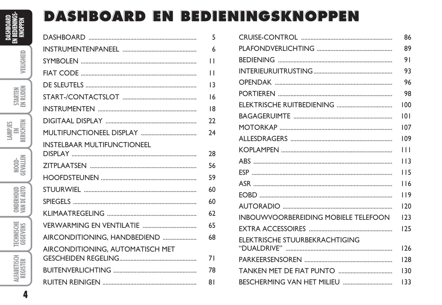 2003-2004 Fiat Punto Gebruikershandleiding | Nederlands