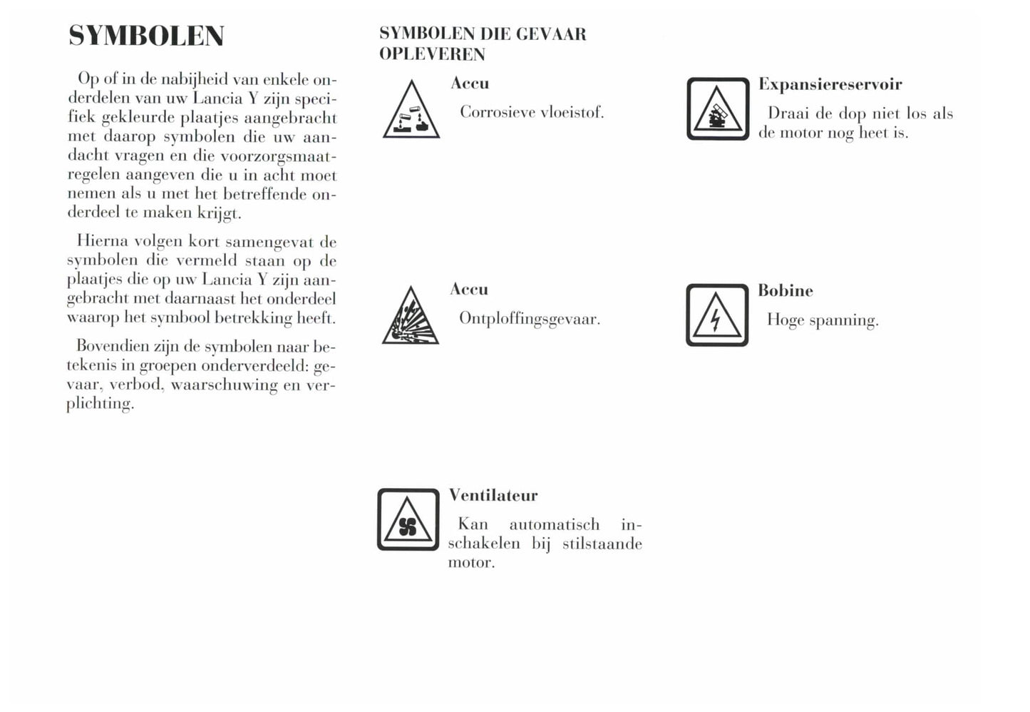 1996-2003 Lancia YPsilon Bedienungsanleitung | Niederländisch