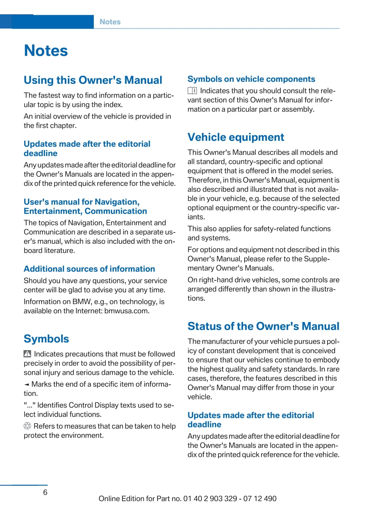 2013 BMW 6 Series Coupé Owner's Manual | English