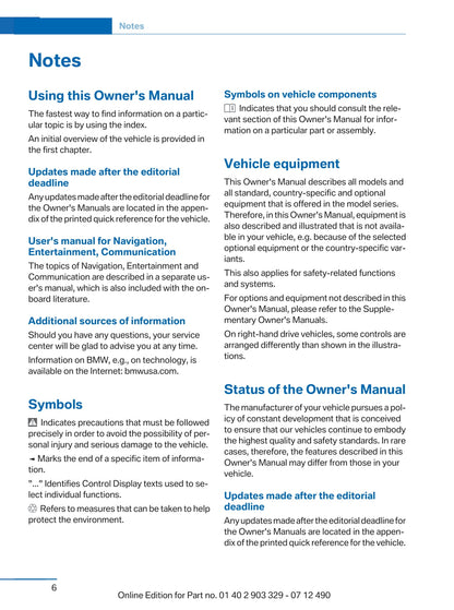 2013 BMW 6 Series Coupé Owner's Manual | English