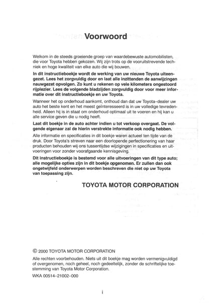 2000-2003 Toyota Avensis Gebruikershandleiding | Nederlands