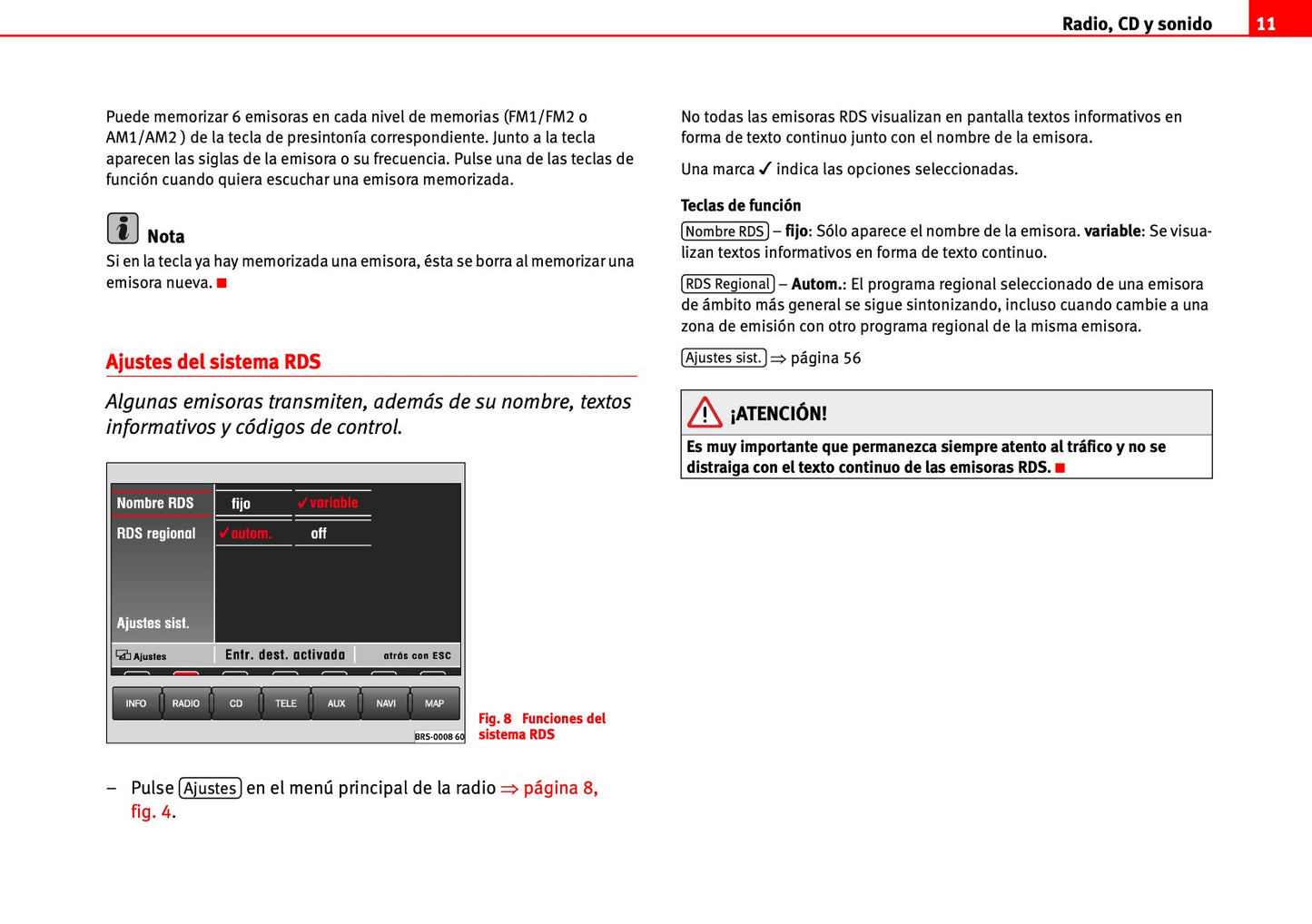 Seat Radio-Navegación MFD2 Manual de Instrucciones 2000 - 2010