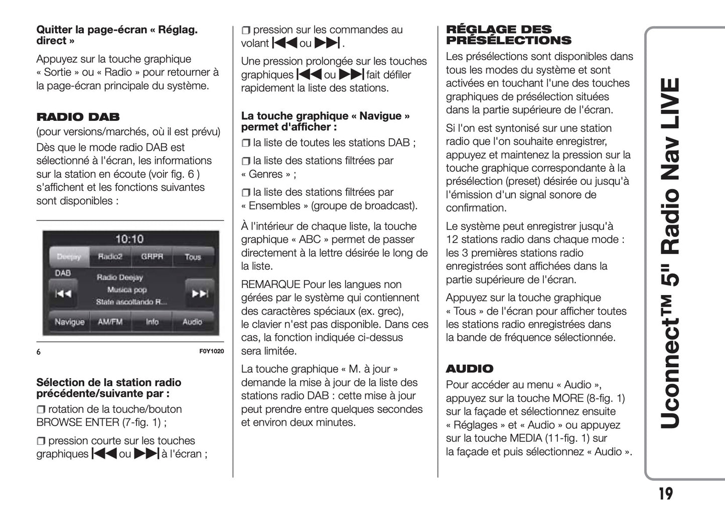 Fiat 500L Uconnect Radio Nav 5.0 Guide d'utilisation 2012 - 2017