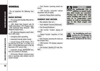 Alfa Romeo Brera  Sound System Owner's Manual 2006 - 2011