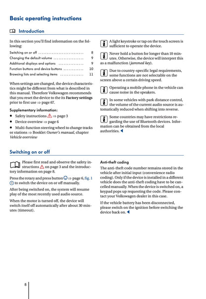 Volkswagen Touran Navigation RNS 310, RNS 315 Owner's Manual 2010