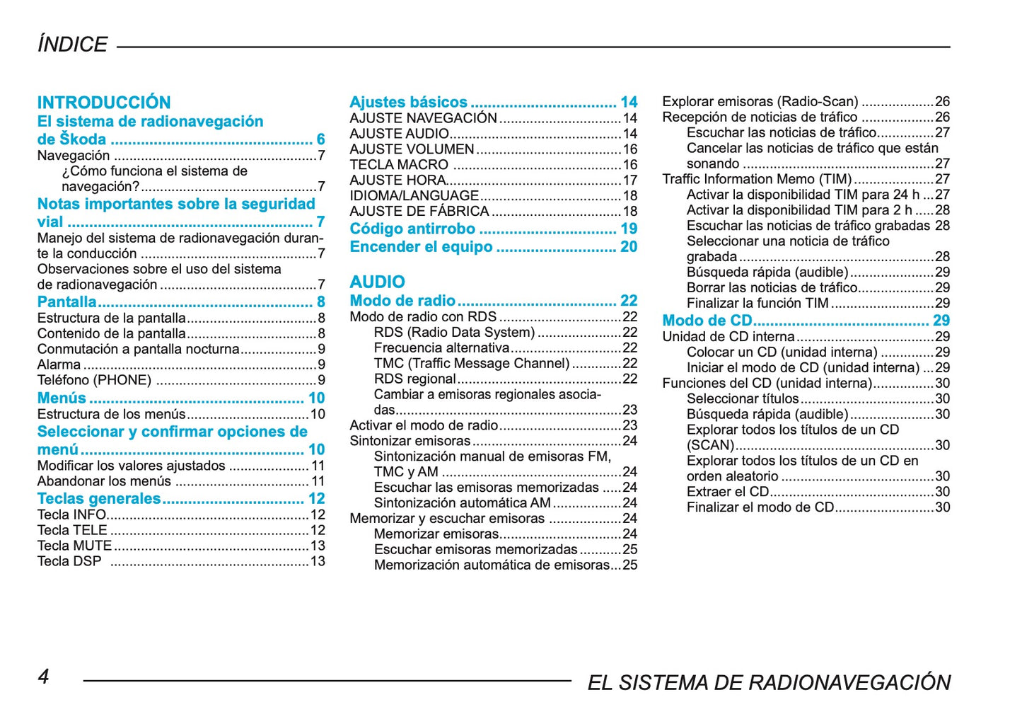 Skoda Radio-Navegacion-Sistema Manual de Instrucciones 2003