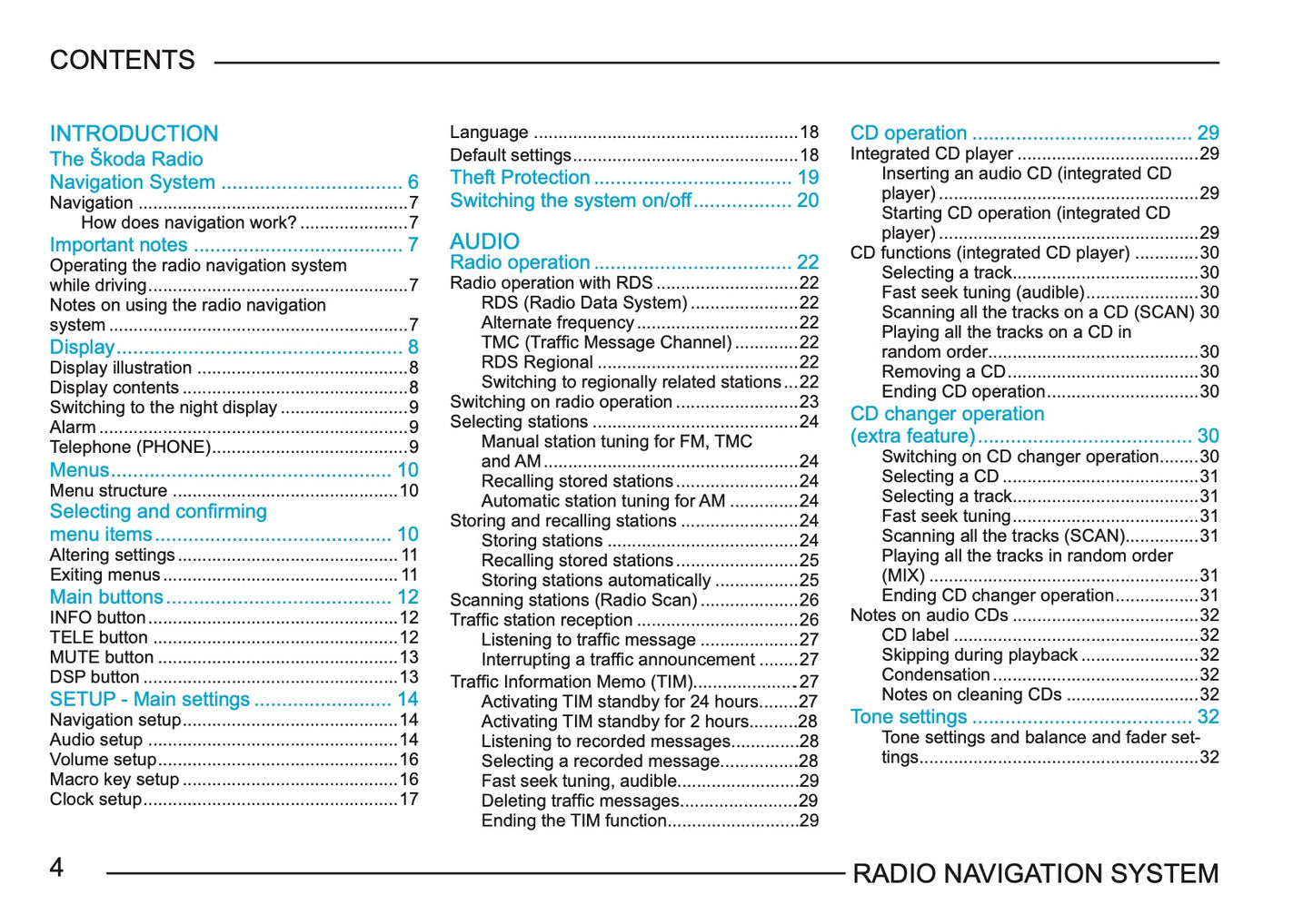 Skoda Radio Navigation System Owner's Manual 2003