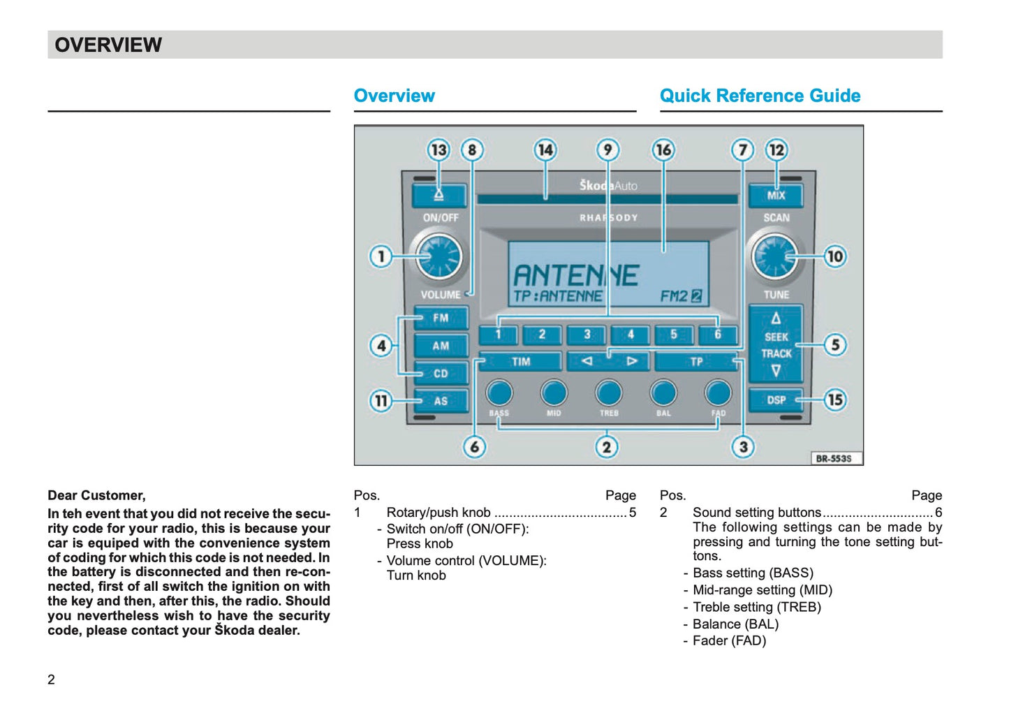 Skoda Radio Rhapsody Owner's Manual 2004