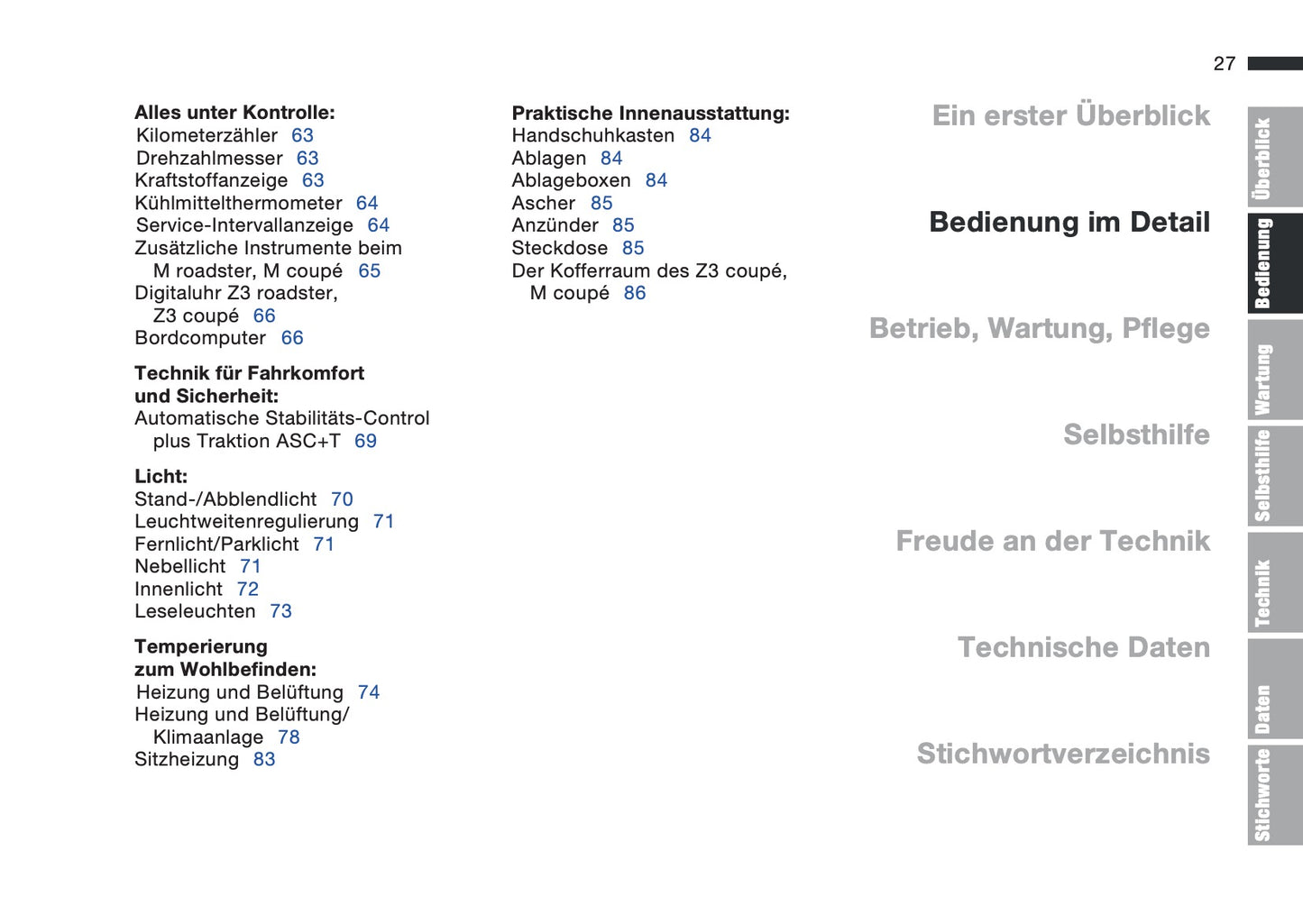 1997-1998 BMW Z3/Z3 M Roadster/Z3 M Coupé Owner's Manual | German