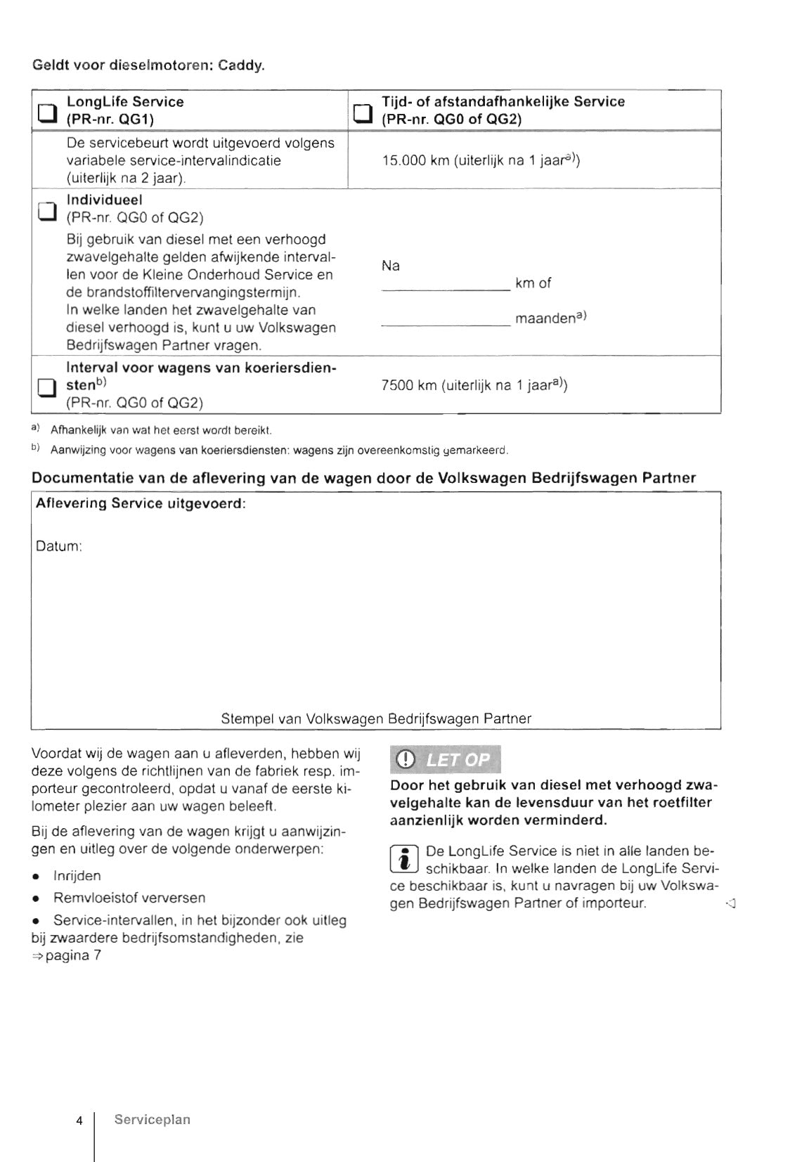 Volkswagen Serviceplan 2011 - Caddy, Transporter, Caravelle, Multivan, Amorak, Crafter, California