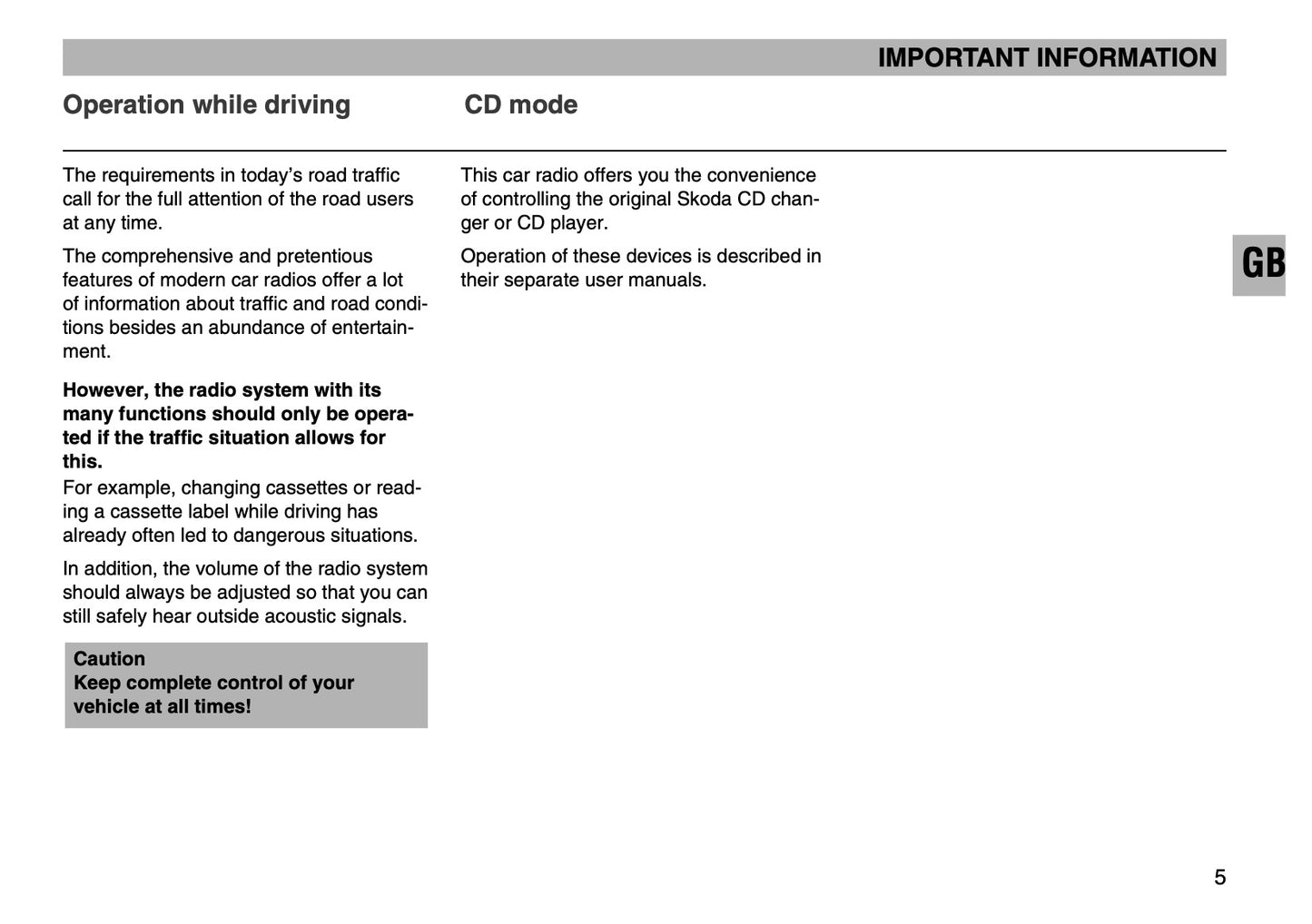 Skoda Radio Symphony Owner's Manual 2003