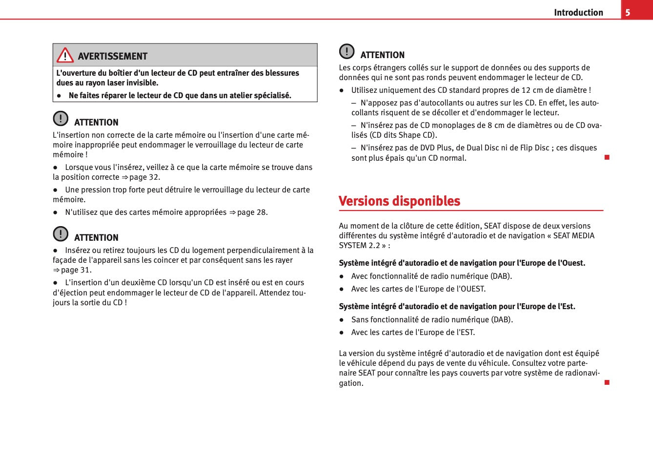 Seat Media System 2.2 Guide d’instructions