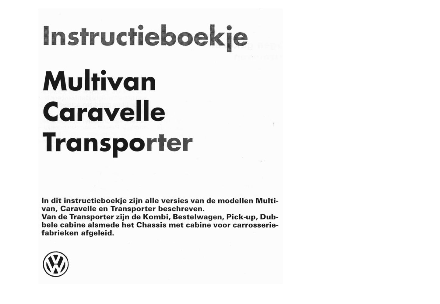 1990-2003 Volkswagen Caravelle/Multivan/Transporter Owner's Manual | Dutch