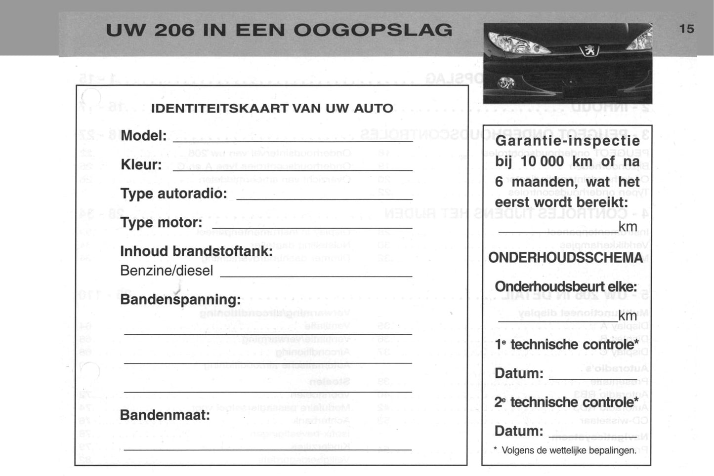 2002-2003 Peugeot 206/206 SW Gebruikershandleiding | Nederlands