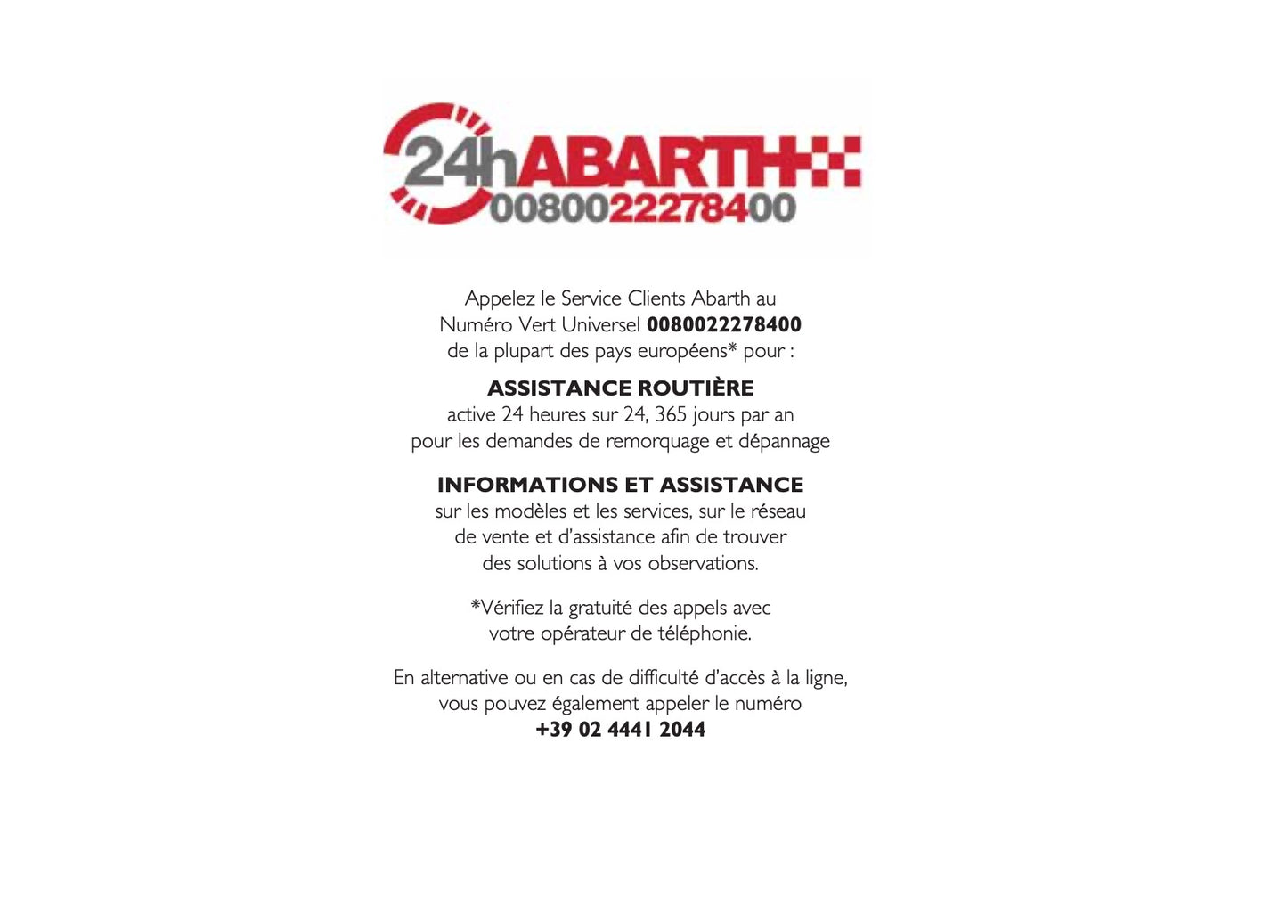 Abarth Garantie et Services 2016 - 2019