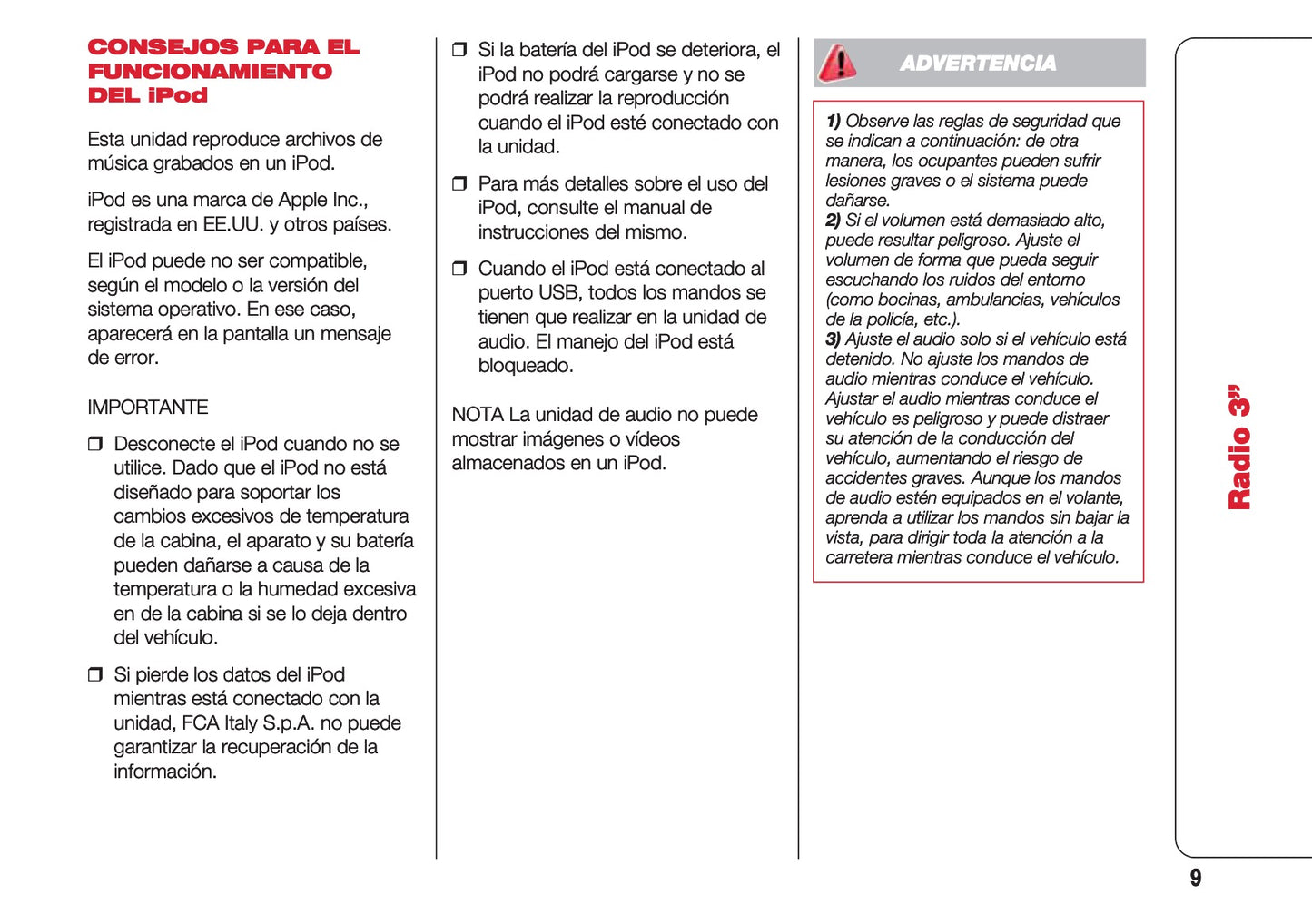 Abarth 124 Spider Radio 3 Instrucciones 2016 - 2018