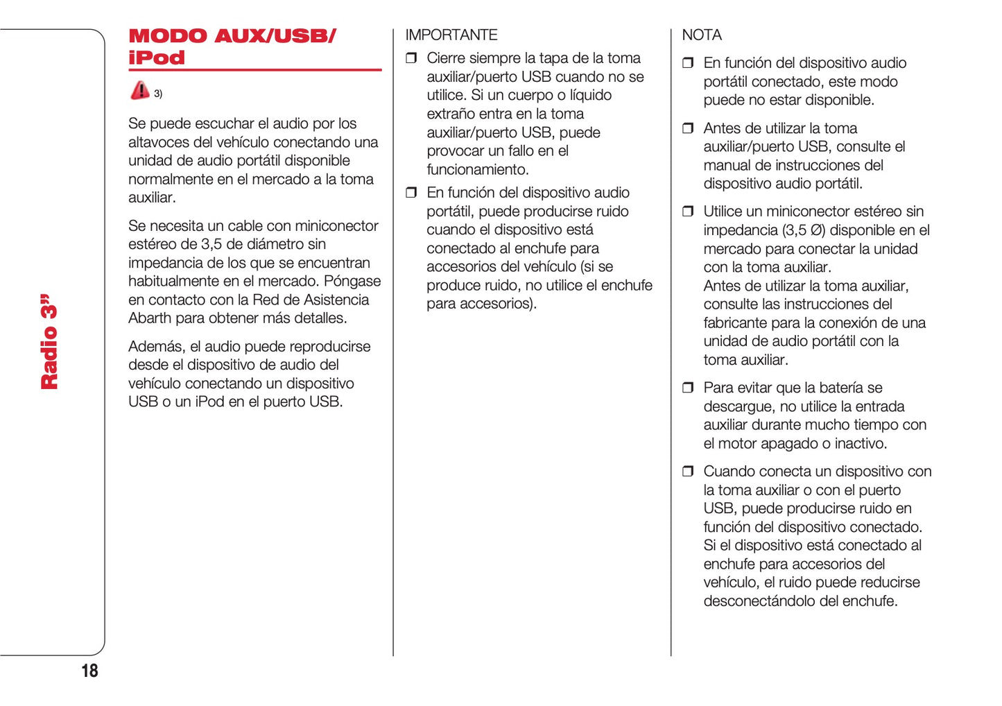 Abarth 124 Spider Radio 3 Instrucciones 2016 - 2018