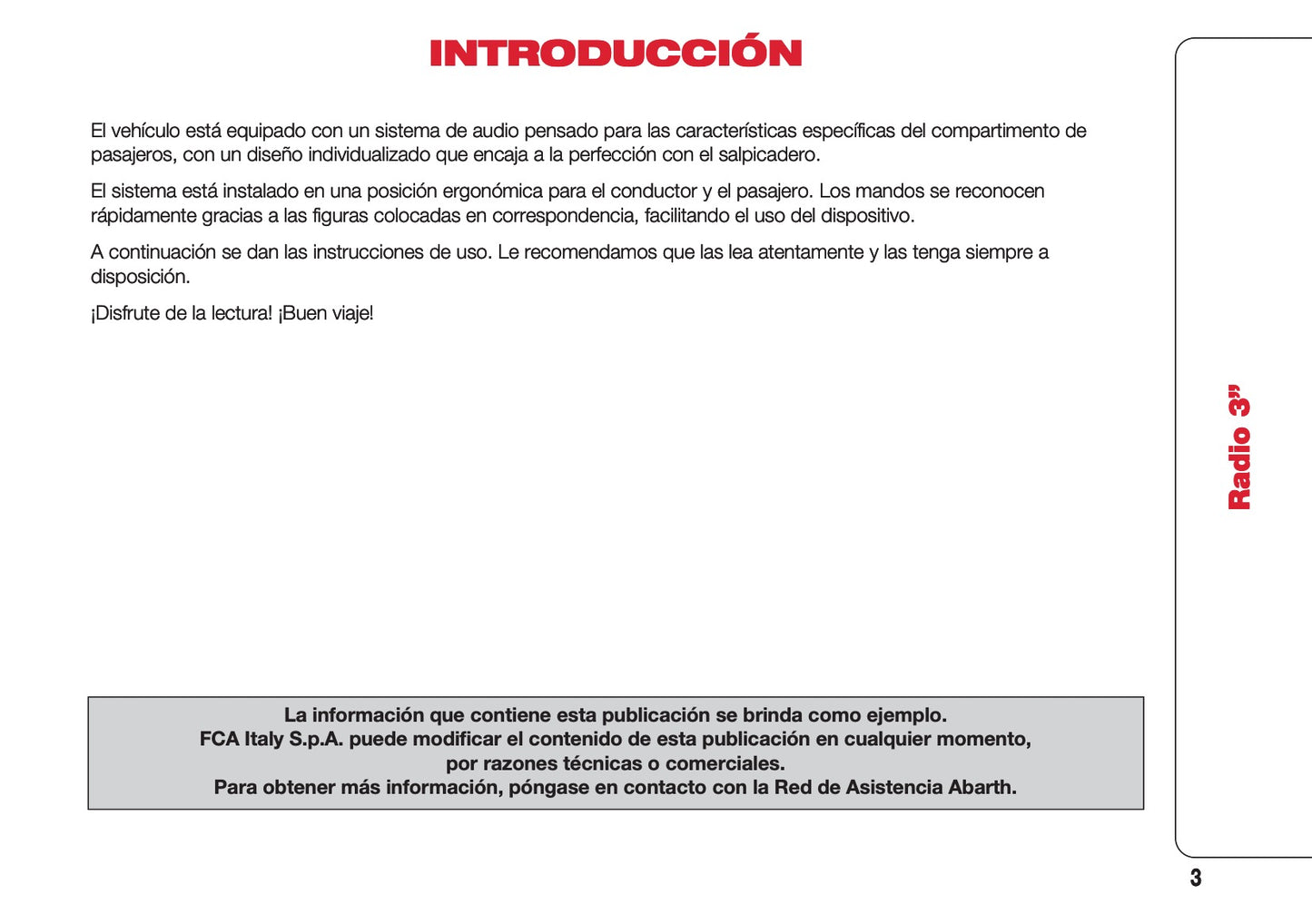 Abarth 124 Spider Radio 3 Instrucciones 2016 - 2018