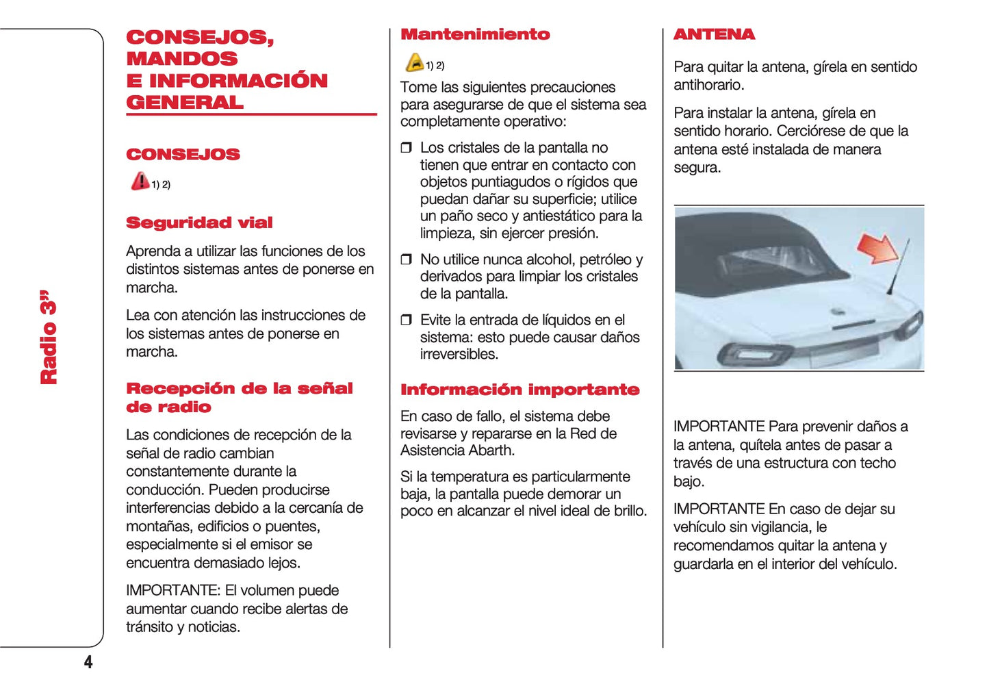 Abarth 124 Spider Radio 3 Instrucciones 2016 - 2018