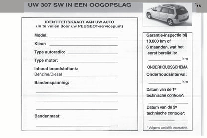 2003-2004 Peugeot 307 SW Manuel du propriétaire | Néerlandais