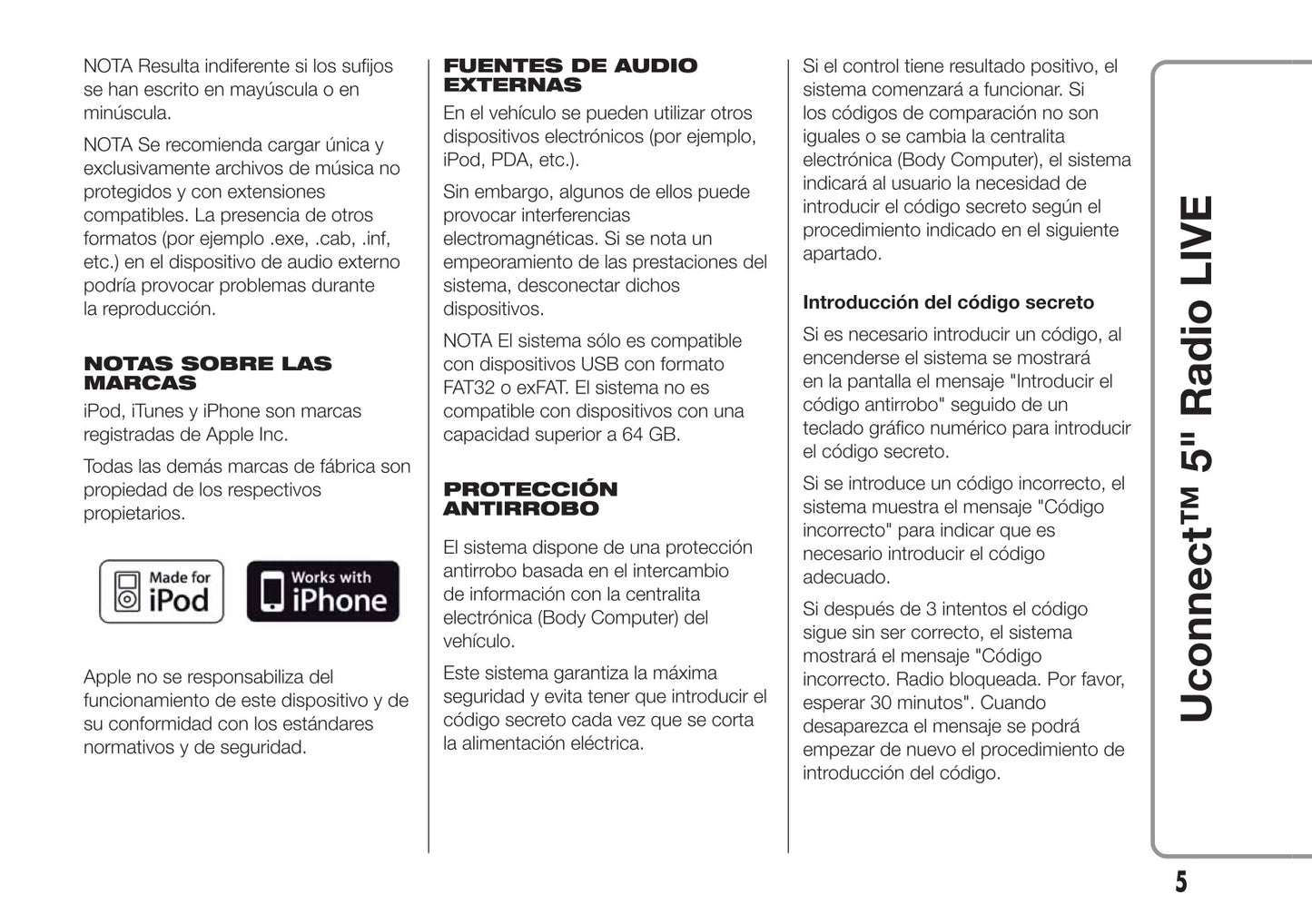 Abarth 595 Uconnect Radio 5.0 Instrucciones 2017 - 2018