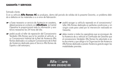 Alfa Romeo 4C Garantia Y Servicios 2013 - 2015