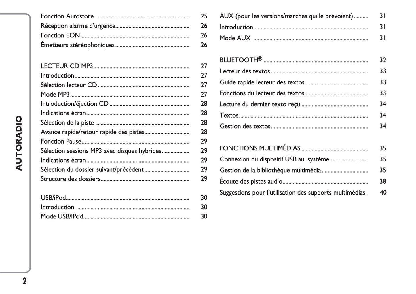 Fiat Punto Radio Guide d'utilisation 2017 - 2019