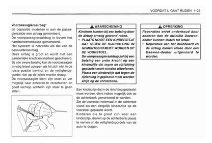 1998-2001 Daewoo Matiz Owner's Manual | Dutch