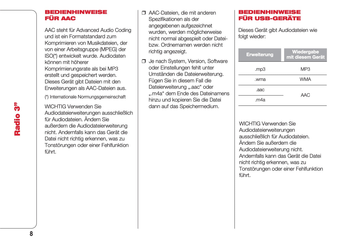 Abarth 124 Spider Radio 3.0 Bedienungsanleitung 2016 - 2018