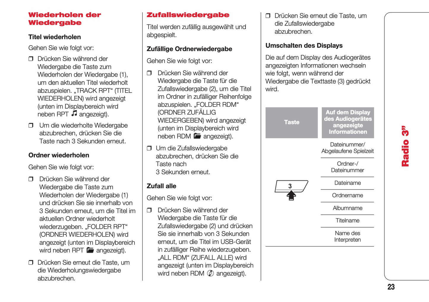 Abarth 124 Spider Radio 3.0 Bedienungsanleitung 2016 - 2018