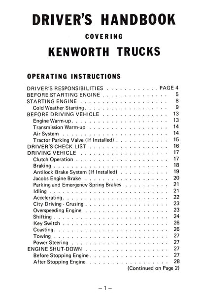 1976 Kenworth  Owner's Manual | English