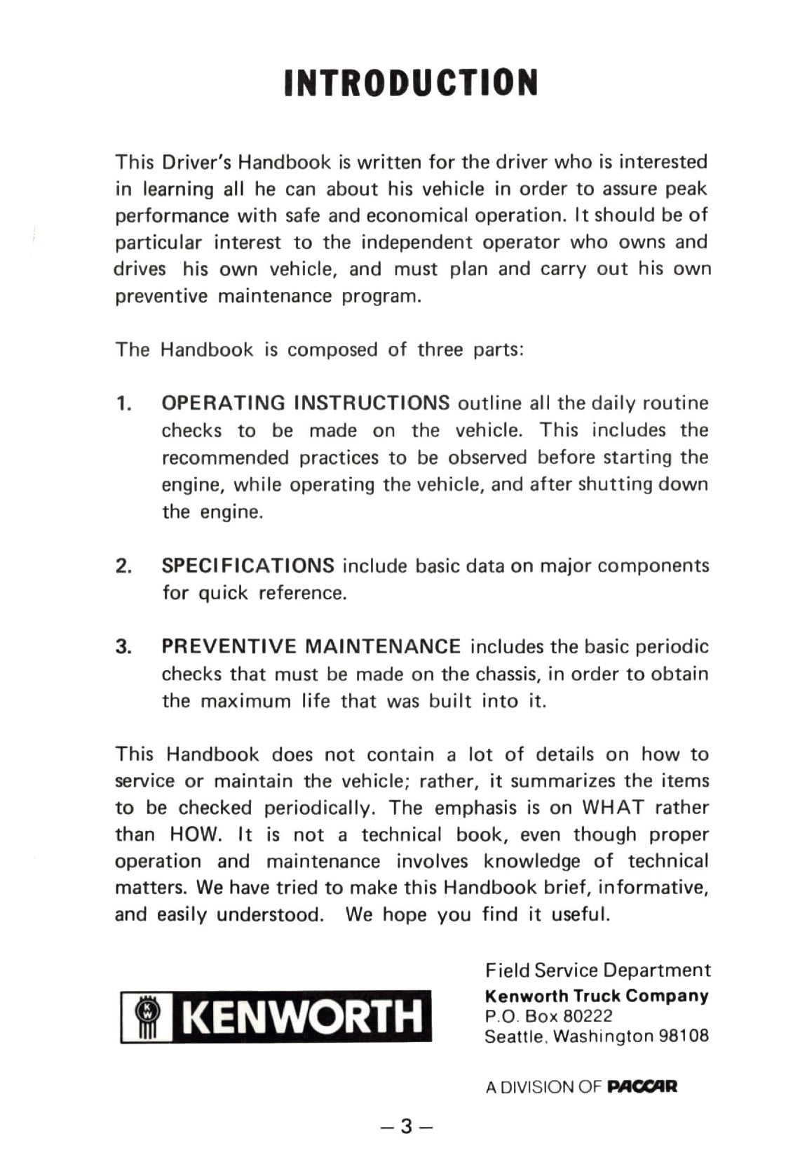 1976 Kenworth  Owner's Manual | English