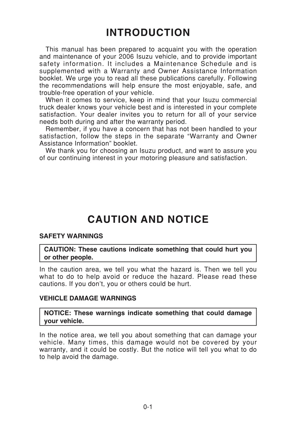 2006 Isuzu Truck Owner's Manual | English