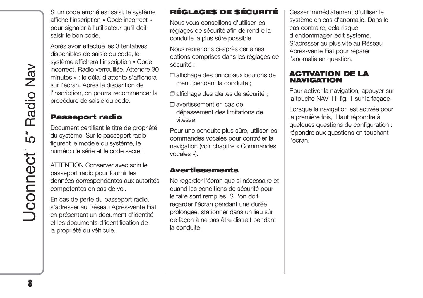 Fiat Ducato Uconnect 5 Radio Nav  Guide d'instructions 2014 - 2018