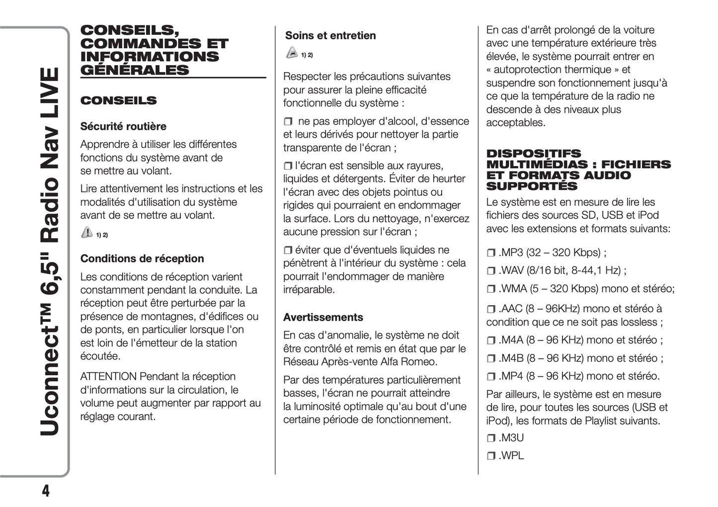 Alfa Romeo Giulietta Uconnect Radio Nav 6.5 Guide d'utilisation 2016 - 2023