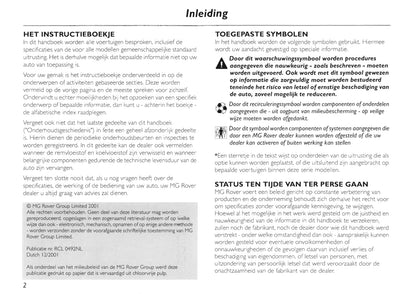 2002-2005 MG TF Owner's Manual | Dutch