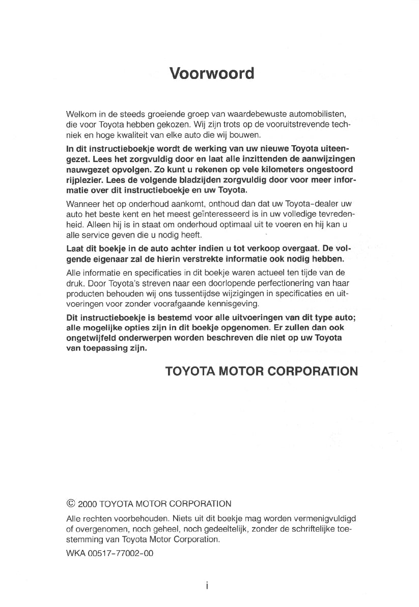 2000-2001 Toyota RAV4 Owner's Manual | Dutch