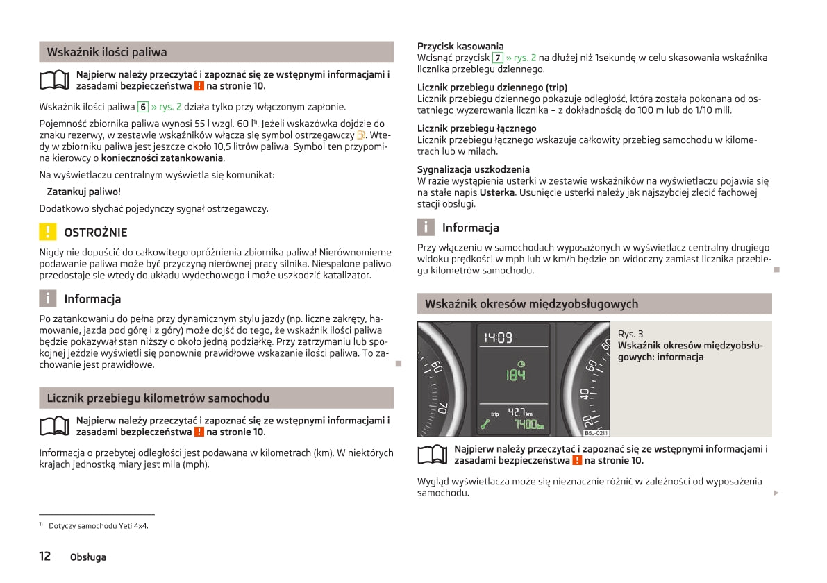 2012-2013 Skoda Yeti Owner's Manual | Polish