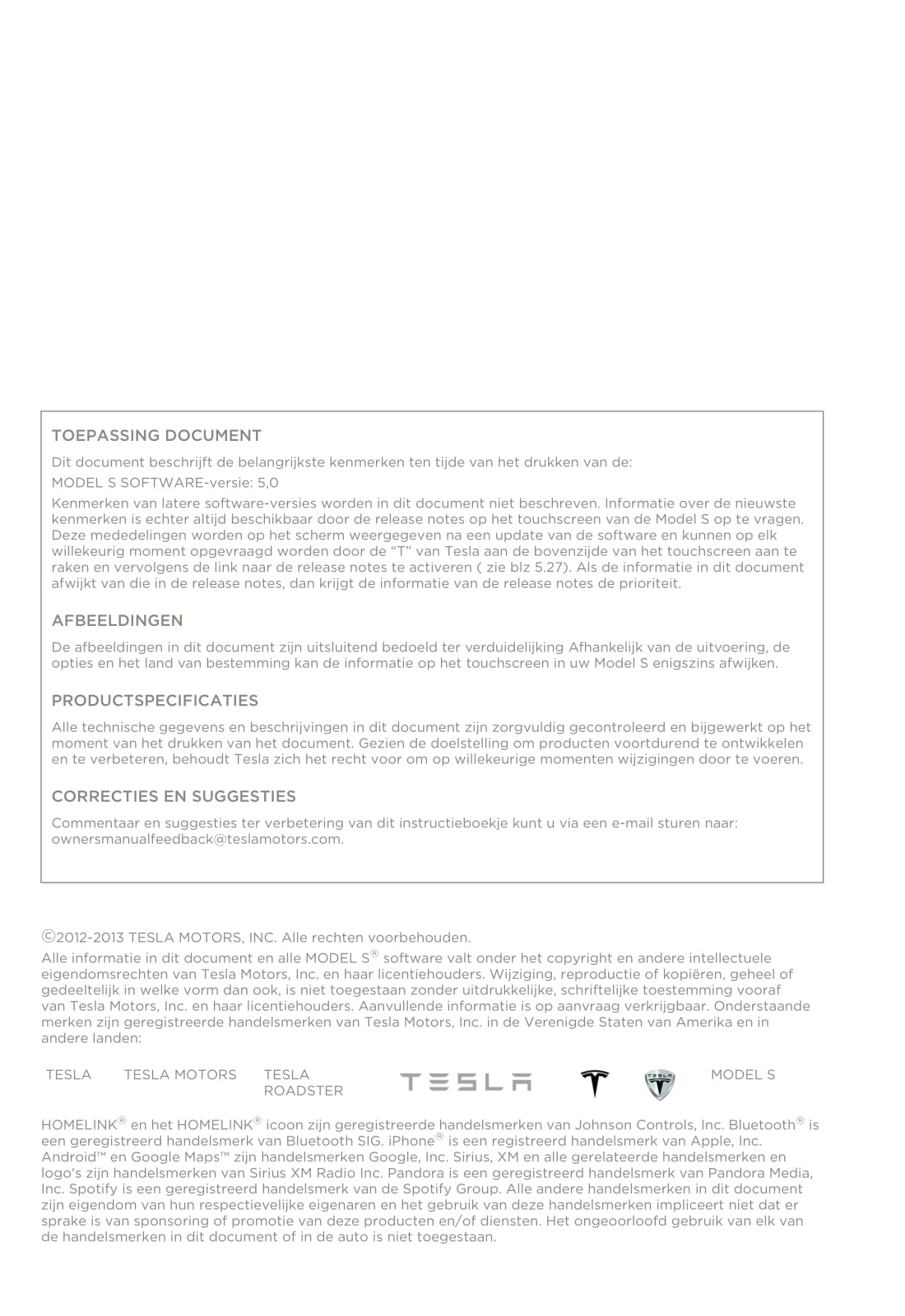 2013-2016 Tesla Model S Bedienungsanleitung | Niederländisch