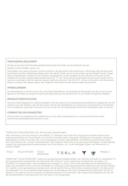 2013-2016 Tesla Model S Bedienungsanleitung | Niederländisch