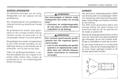 2001-2005 Daewoo Matiz Owner's Manual | Dutch