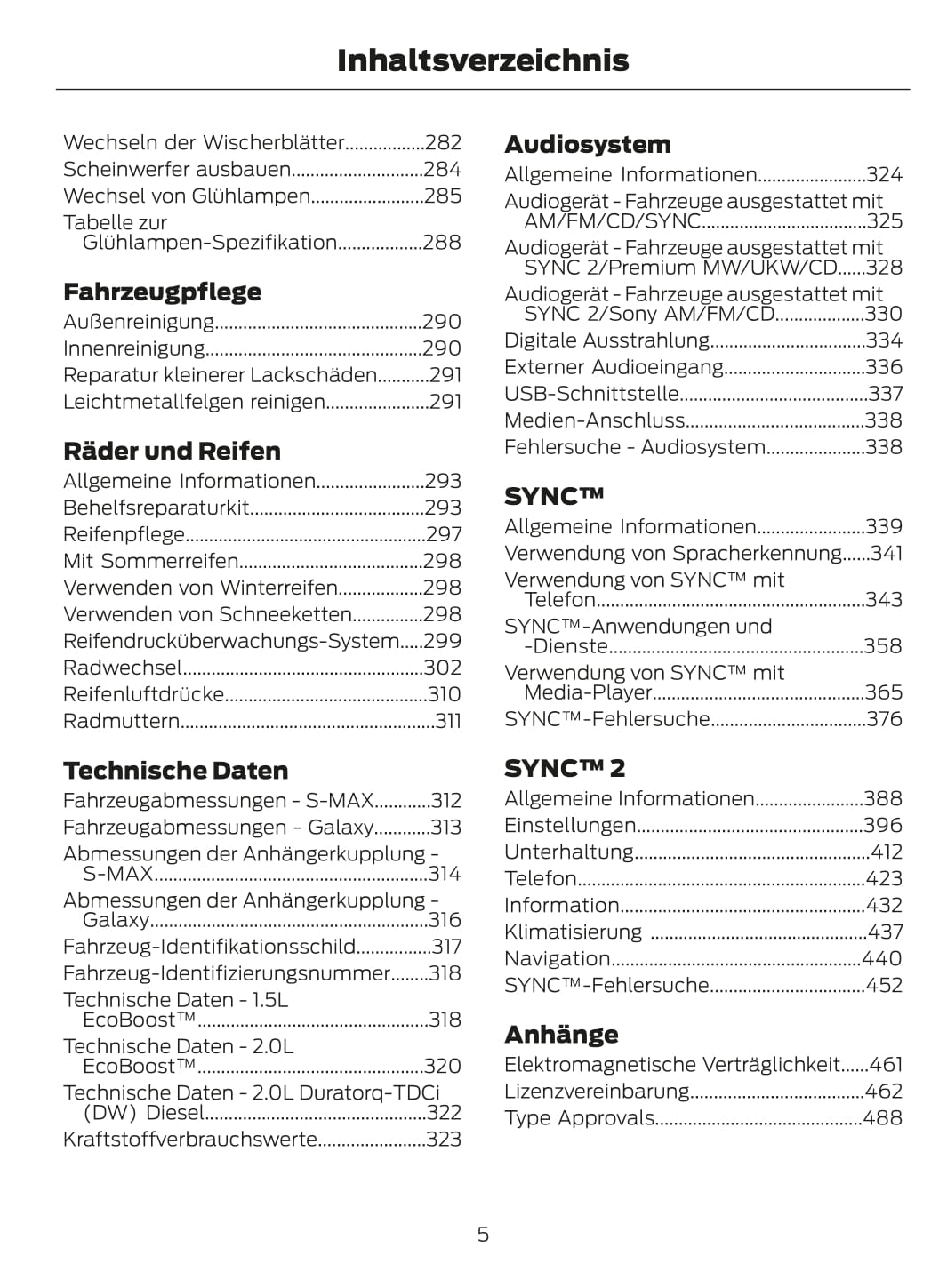 2015-2016 Ford Galaxy/S-Max Owner's Manual | German