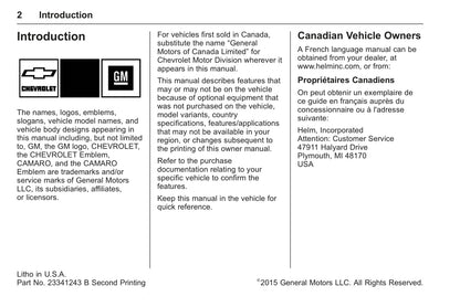 2016 Chevrolet Camaro Owner's Manual | English