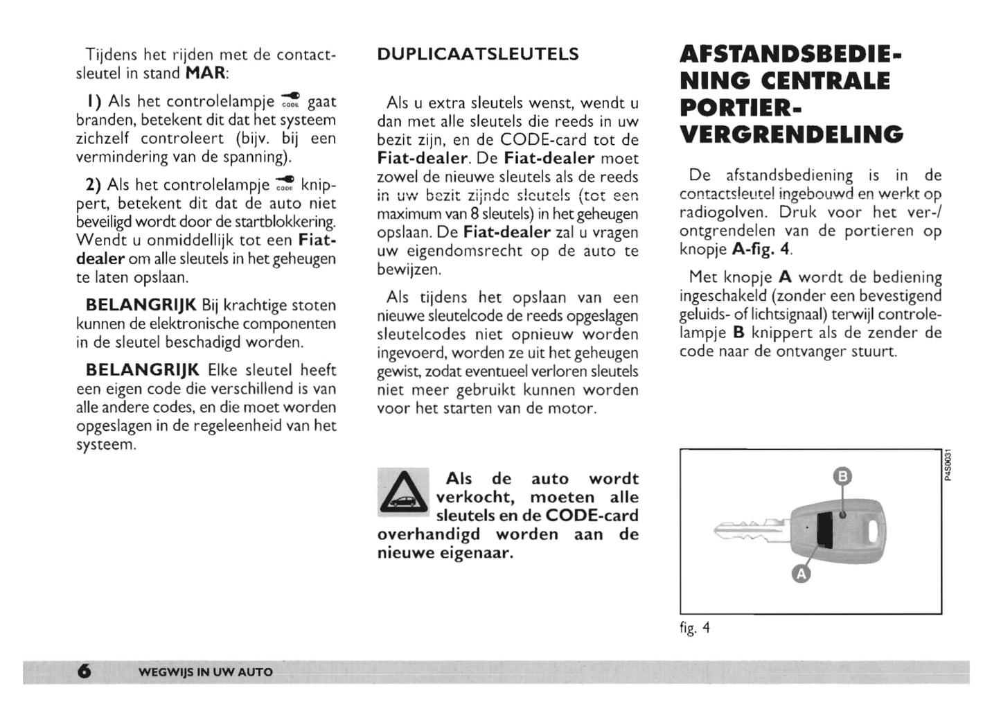 2000-2001 Fiat Punto Bedienungsanleitung | Niederländisch