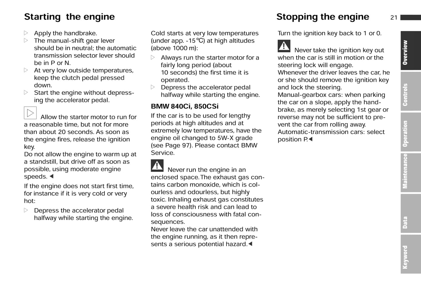 1996-1999 BMW 8 Series Owner's Manual | English