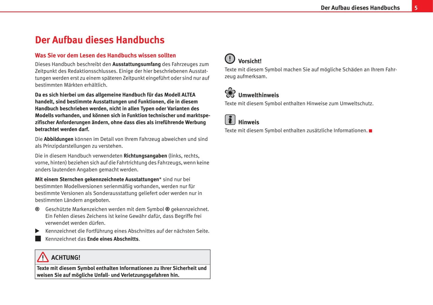 2004-2009 Seat Altea Manuel du propriétaire | Allemand